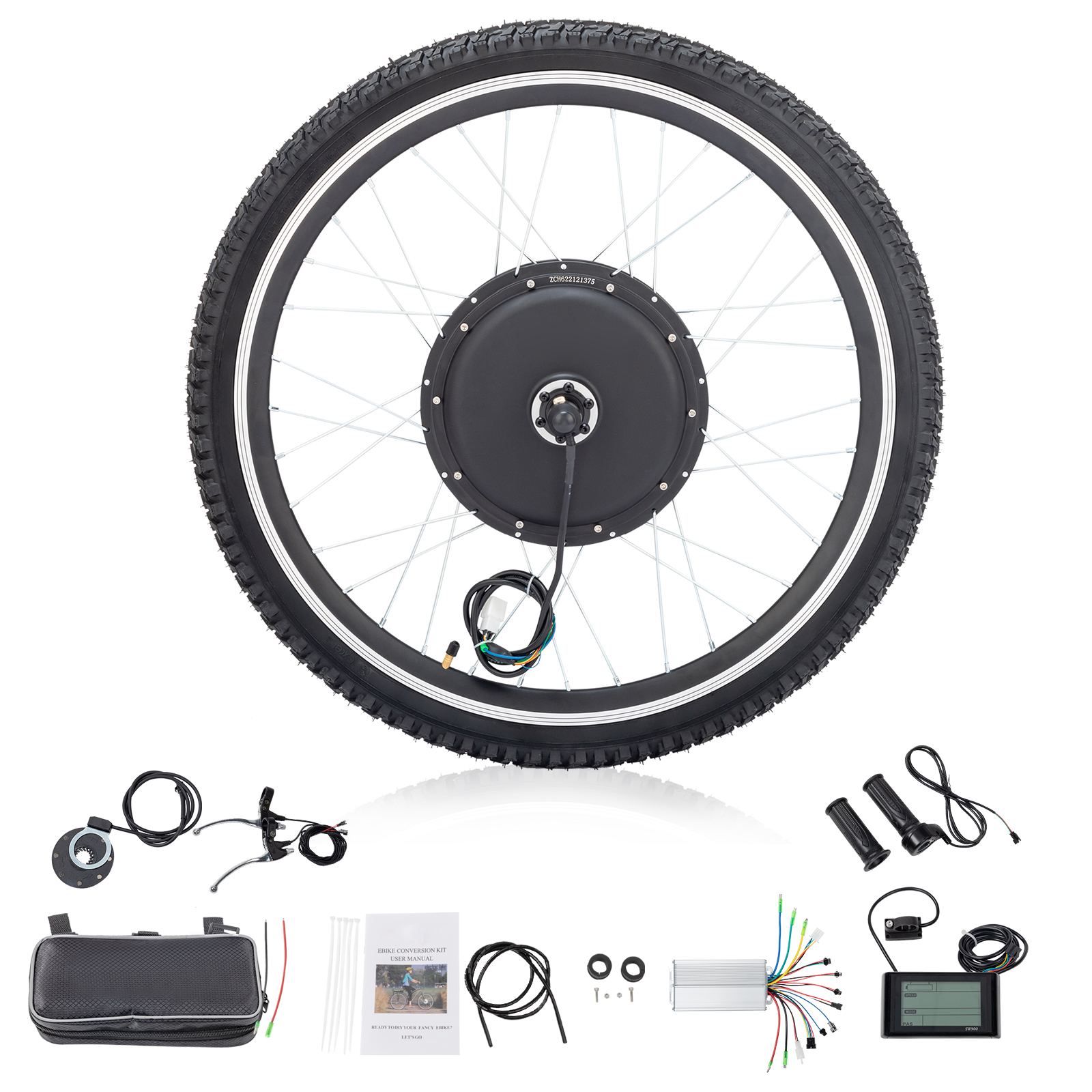 26in 1500W Rear Drive With Tires Bicycle Modification Parts Black