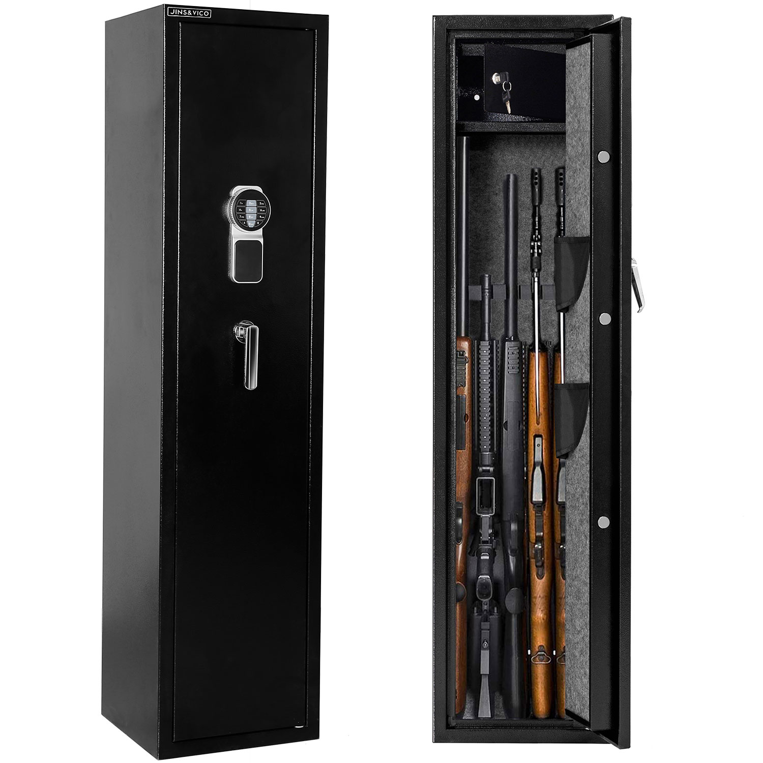 Rifle Safety, Long Gun for Home Rifle Shotgun, Quick Access 5 Gun Locker (with/without scope) with pistol pocket and bullet lock case