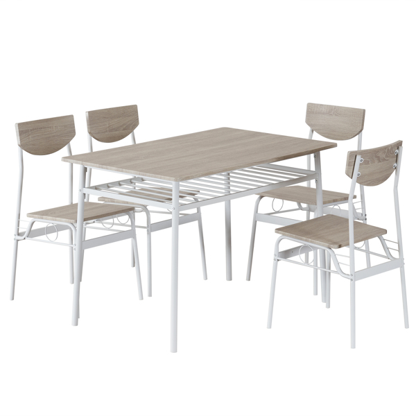  拆装 1桌4椅  长方形 隔层 P2板 铁 白胡桃色 餐桌椅套装 N101-1