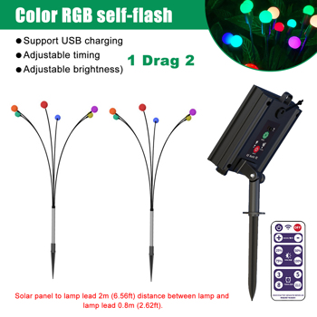 (带电)LED圆球1.2W太阳能遥控草坪灯（电显/USB充电/8模式） 彩色 一拖二