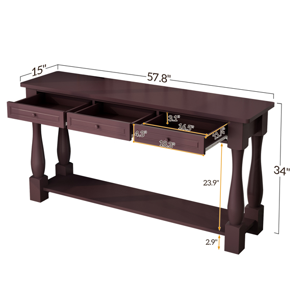  加长款2层带三个抽屉弧形桌腿 玄关桌 密度板 163*38.1*86.4cm 复古黑色 N001-19