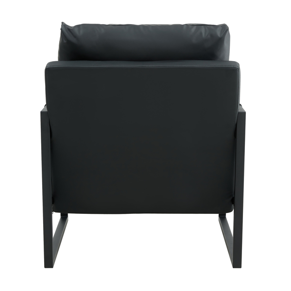 PU皮革特色扶手椅中世纪现代软垫扶手椅，带金属框架超厚衬垫靠背和座垫客厅沙发椅（黑色PU皮革+金属框架+泡沫）-5
