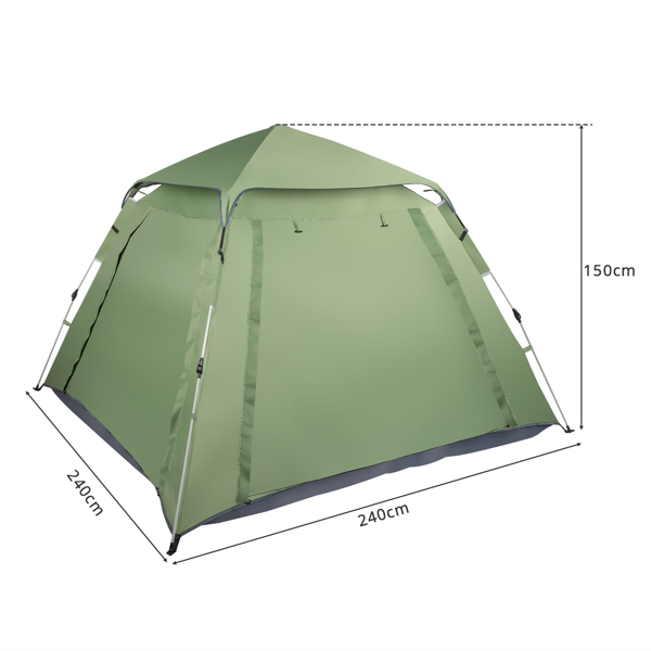  四人家庭帐篷 绿色 弹簧速开 露营帐篷 240*240*150cm N001-25