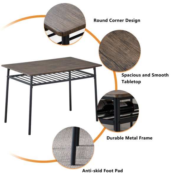  拆装 1桌4椅  长方形 隔层 P2板 铁 棕色 餐桌椅套装 N101-12