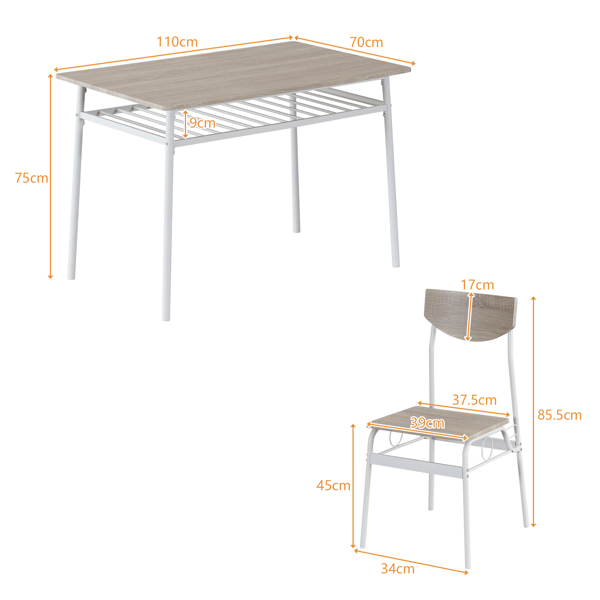  拆装 1桌4椅  长方形 隔层 P2板 铁 白胡桃色 餐桌椅套装 N101-13