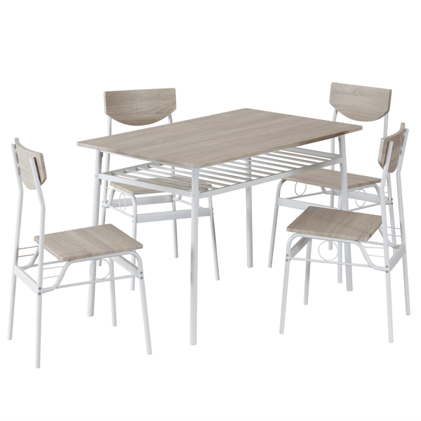  拆装 1桌4椅  长方形 隔层 P2板 铁 白胡桃色 餐桌椅套装 N101-11