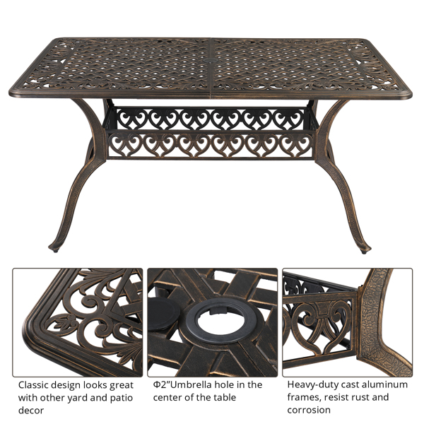  桌面拼接 59in 庭院铸铝桌 古铜色 N001 不包含椅子-44