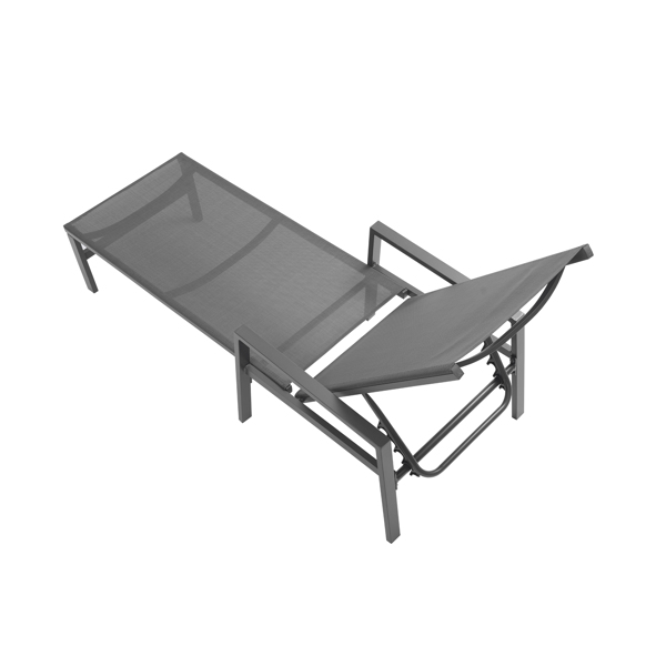 户外2件装躺椅躺床，靠背5档可调铝制躺椅，适用于天井，海滩，庭院，游泳池等(灰色框架/黑色座布)  -7