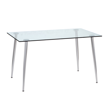 现代简约矩形玻璃餐桌，4-6人，配有0.31英寸钢化玻璃桌面和镀银金属腿，写字台，适用于厨房餐厅客厅，宽51英寸x深31英寸x高30英寸