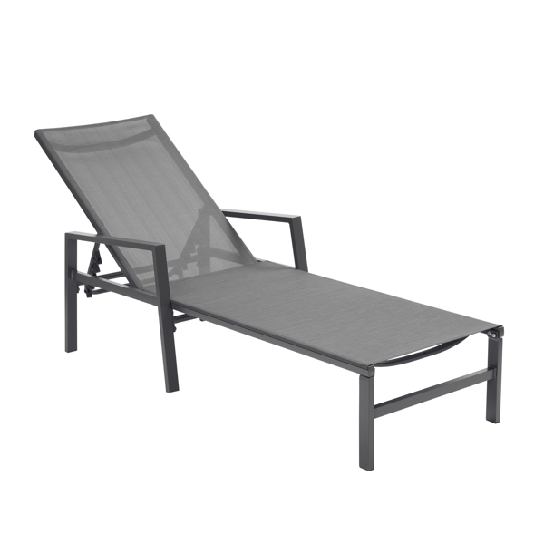 户外2件装躺椅躺床，靠背5档可调铝制躺椅，适用于天井，海滩，庭院，游泳池等(灰色框架/黑色座布)  -4
