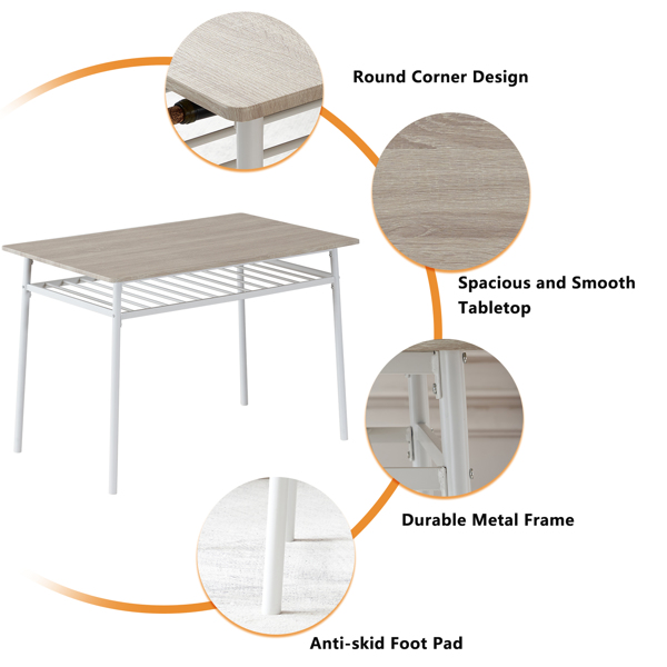  拆装 1桌4椅  长方形 隔层 P2板 铁 白胡桃色 餐桌椅套装 N101-15