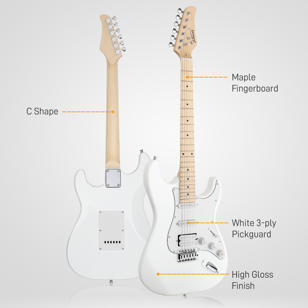 【AM不售卖】Glarry GST 单-单-双拾音器 枫木指板 白色-白护板 ST电吉他+音箱套装-6