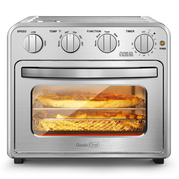 【周末无法发货，谨慎下单】Geek Chef Air Fryer Toaster烤箱组合，4片Toaster对流式空气油炸烤箱温暖，烤架，烤面包，空气油炸，无油，包括配件，不锈钢，银色（16QT空气油炸烤箱）-8