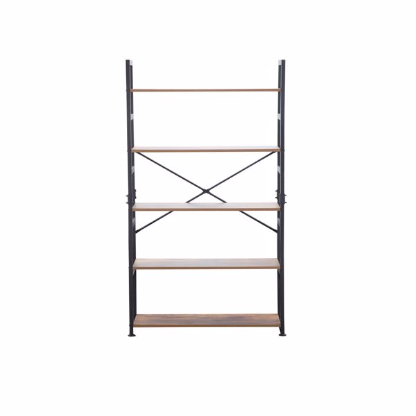 阶梯式书架书架5层|开放式书架，金属框架和木板|生锈+黑色-10