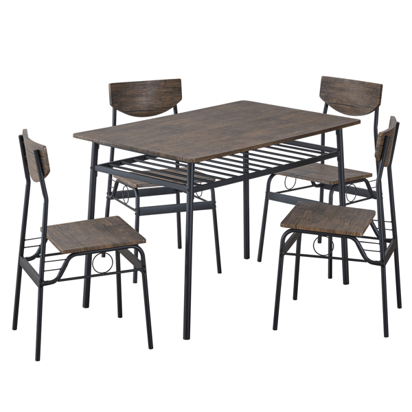  拆装 1桌4椅  长方形 隔层 P2板 铁 棕色 餐桌椅套装 N101-14