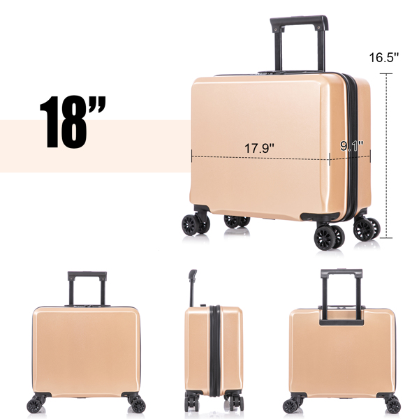 两件套拉杆箱  18寸登机箱+14寸化妆旅行箱洗漱箱 轻便硬壳旅行箱 行李箱  香槟-8