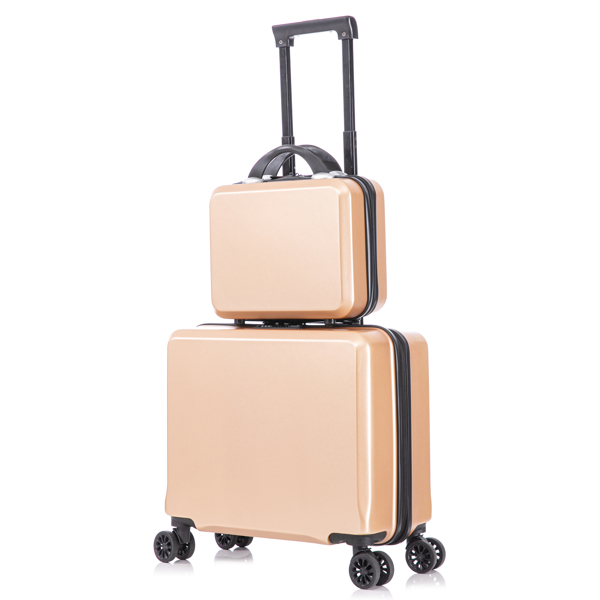 两件套拉杆箱  18寸登机箱+14寸化妆旅行箱洗漱箱 轻便硬壳旅行箱 行李箱  香槟-1