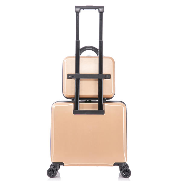两件套拉杆箱  18寸登机箱+14寸化妆旅行箱洗漱箱 轻便硬壳旅行箱 行李箱  香槟-4