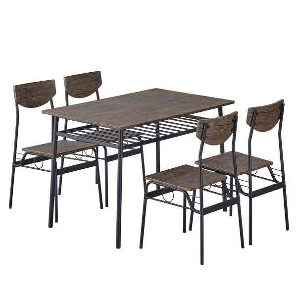  拆装 1桌4椅  长方形 隔层 P2板 铁 棕色 餐桌椅套装 N101-1