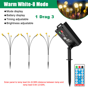 (带电)LED圆球1.2W太阳能遥控草坪灯（电显/USB充电/8模式） 暖白 一拖三