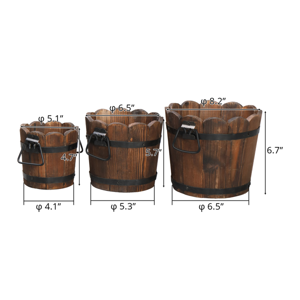  3pcs 小套 碳化色 杉木 种植盆 花型木桶-13