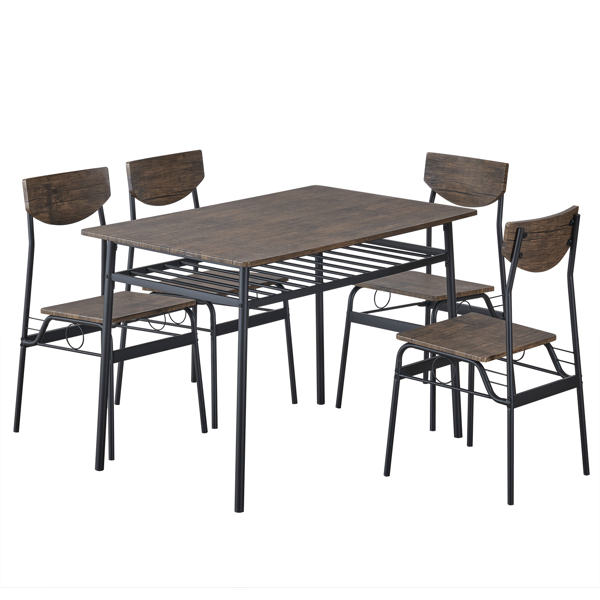  拆装 1桌4椅  长方形 隔层 P2板 铁 棕色 餐桌椅套装 N101-15
