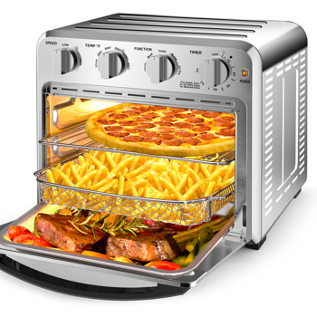 Geek Chef Air Fryer Toaster烤箱组合，4片Toaster对流式空气油炸烤箱温暖，烤架，烤面包，空气油炸，无油，包括配件，不锈钢，银色（16QT空气油炸烤箱）