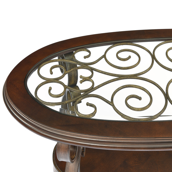 咖啡桌，带玻璃桌面和粉末涂层金属腿，深棕色（52.5“X28.5”X19.5“）-7