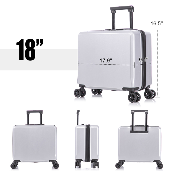 两件套拉杆箱  18寸登机箱+14寸化妆旅行箱洗漱箱 轻便硬壳旅行箱 行李箱  银色-8