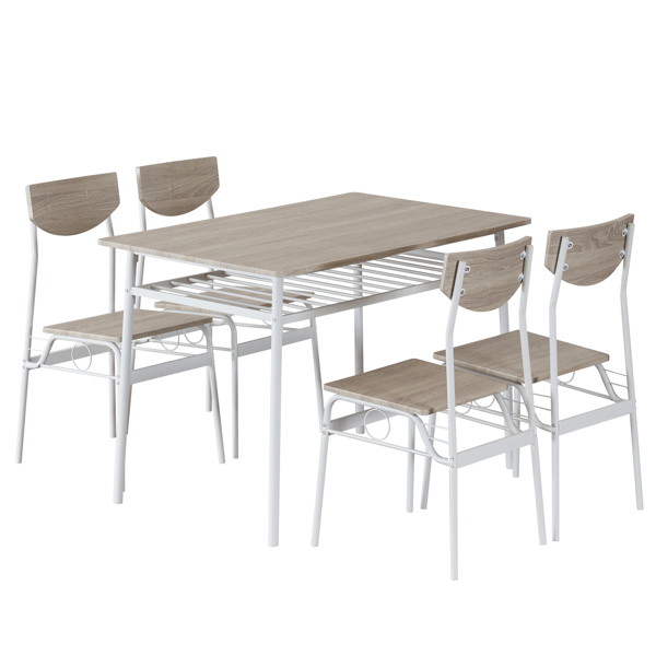  拆装 1桌4椅  长方形 隔层 P2板 铁 白胡桃色 餐桌椅套装 N101-12