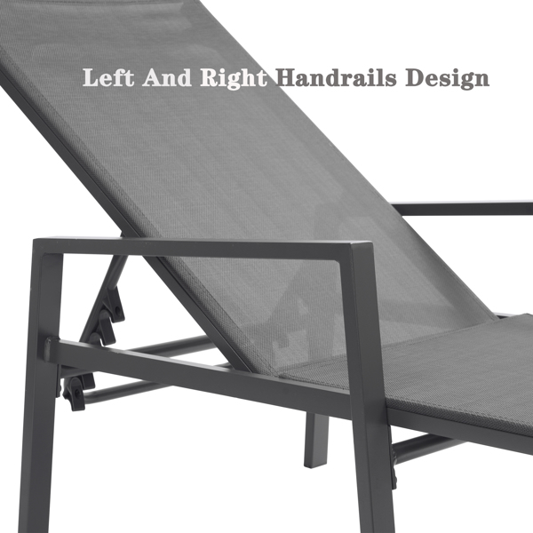 户外2件装躺椅躺床，靠背5档可调铝制躺椅，适用于天井，海滩，庭院，游泳池等(灰色框架/黑色座布)  -12