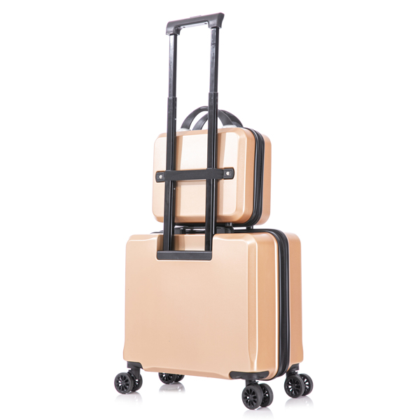 两件套拉杆箱  18寸登机箱+14寸化妆旅行箱洗漱箱 轻便硬壳旅行箱 行李箱  香槟-3