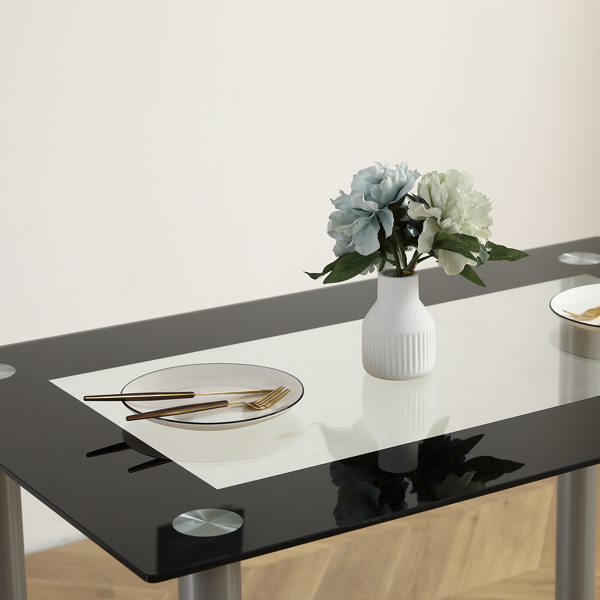 5件套餐桌，配有1张黑色包边玻璃餐桌和4把PVC白色椅子，现代餐桌，适用于厨房和早餐餐厅客厅（本产品将拆分成两个包裹）-6