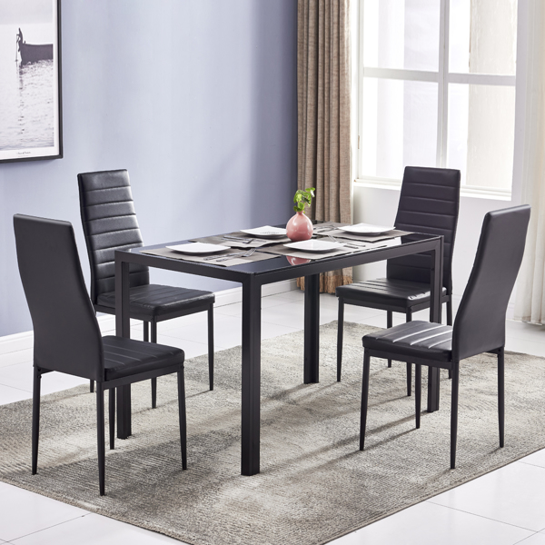  4人座 桌腿框架一体 方形桌腿 餐桌 钢化玻璃不锈钢 黑色 120*70*75cm N201(替换编码：13028197-55761004)-19