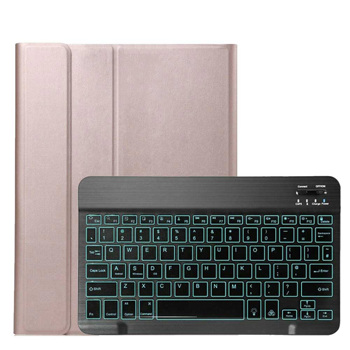 （带电）适用IPAD PRO 11寸 2020 带笔槽背光可分体无线键盘 玫瑰金皮套+黑键盘
