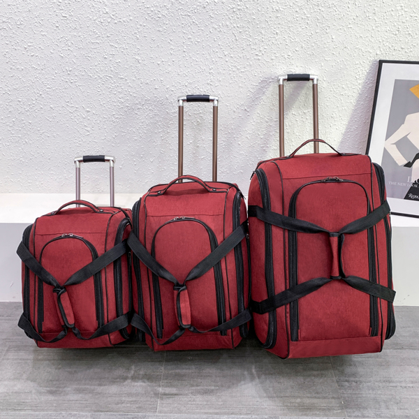 可拓展 三件套拉杆箱 轻便行李箱旅行箱   红黑色-1