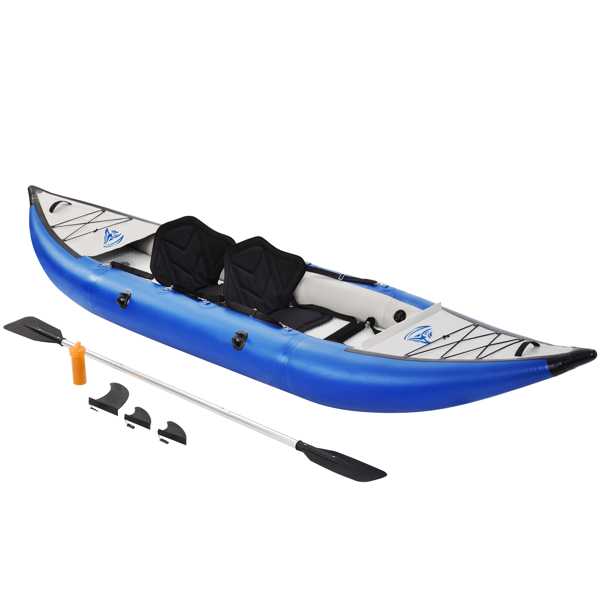 充气皮划艇套装与桨和气泵，便携式休闲旅游皮划艇可折叠钓鱼旅游皮划艇，串联2人皮划艇-11