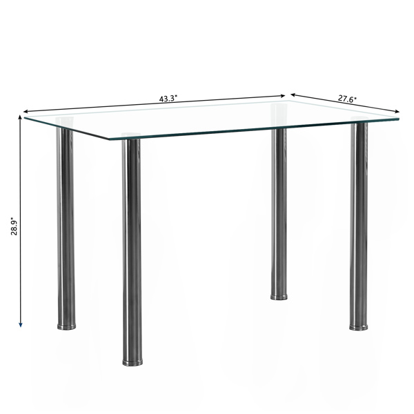  4人座 简约长方形 圆柱腿 餐桌 钢化玻璃不锈钢 清玻 110*70*75cm N201（替换编码13029115）-5