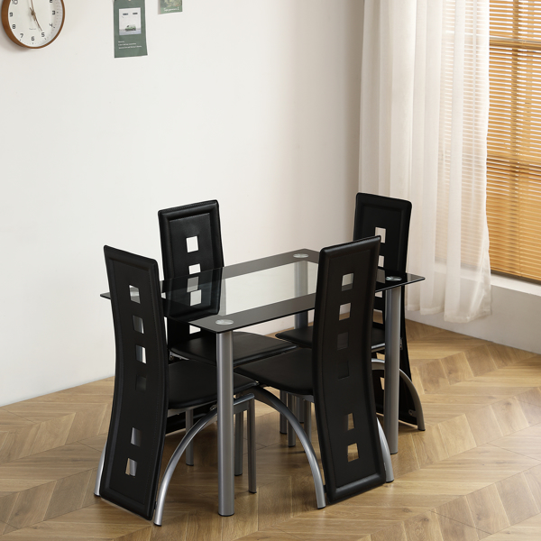  4人座 简约长方形 圆柱腿 餐桌 钢化玻璃不锈钢 黑色包边清玻 110*70*75cm N201，桌腿是黑色（替换编码13029117）-16