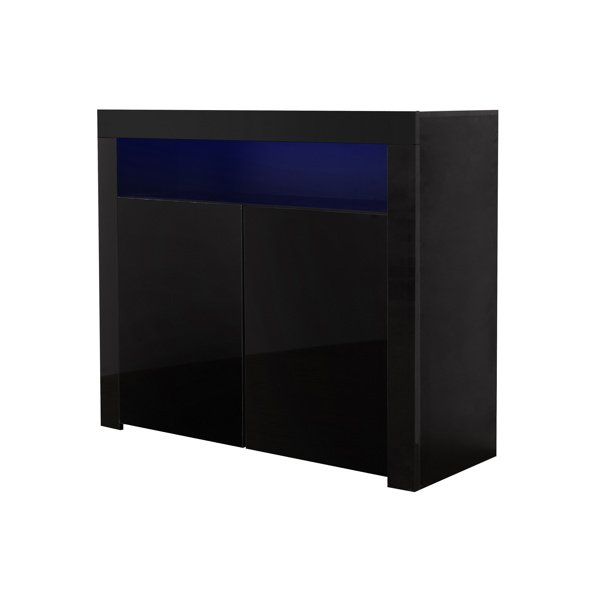 客厅餐具柜储物柜黑色高光泽，带LED灯-3