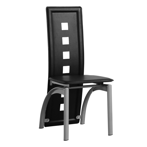  4pcs 长靠背方形镂空装饰 PU革 餐椅 圆管 黑色坐垫电镀椅腿 N201（替换编码13029118）-3