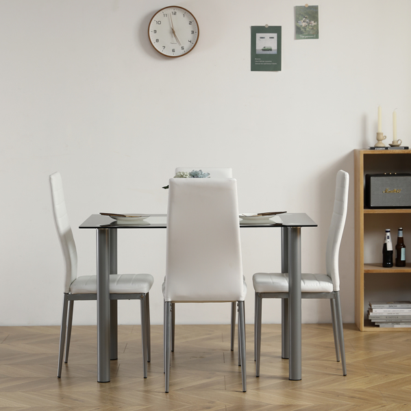 5件套餐桌，配有1张黑色包边玻璃餐桌和4把PVC白色椅子，现代餐桌，适用于厨房和早餐餐厅客厅（本产品将拆分成两个包裹）-4