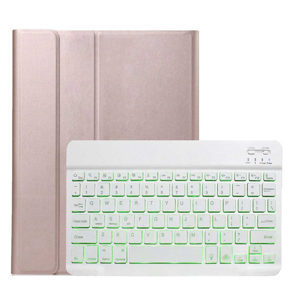 （带电）适用IPAD PRO 11寸 2020 带笔槽背光可分体无线键盘 玫瑰金皮套+白键盘-1