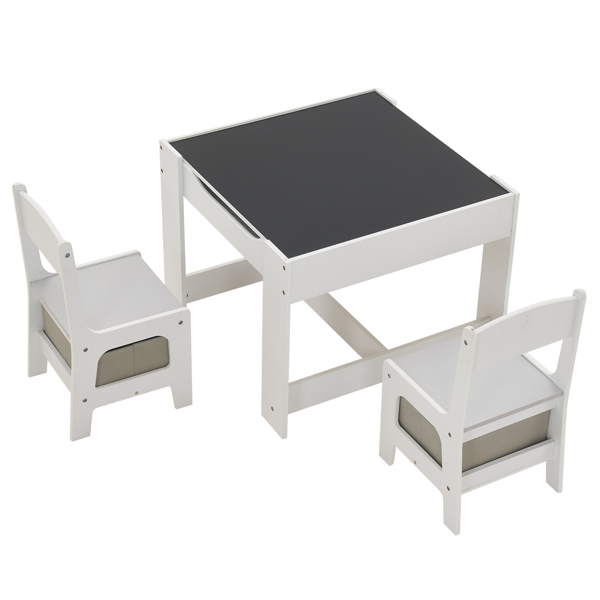  一桌两椅带两个收纳袋 三聚氰胺板 密度板 灰白色 儿童桌椅 61.5*61.5*48cm 可收纳 N101-13