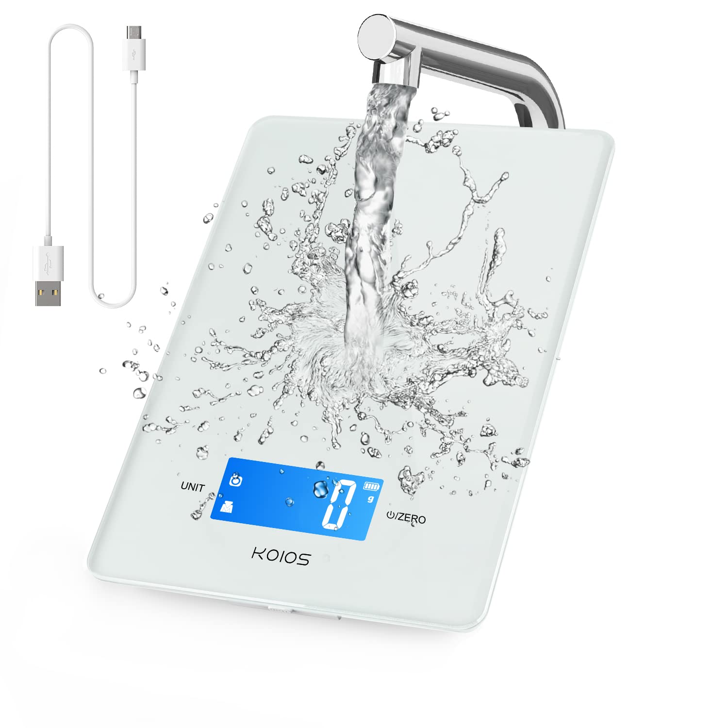 KOIOS 11lb/5kg Small Accurate Food Scale for Kitchen, Waterproof USB Plug in Rechargeable Digital Kitchen Scale, Digital Food Kitchen Scale, EK9380HR, Black