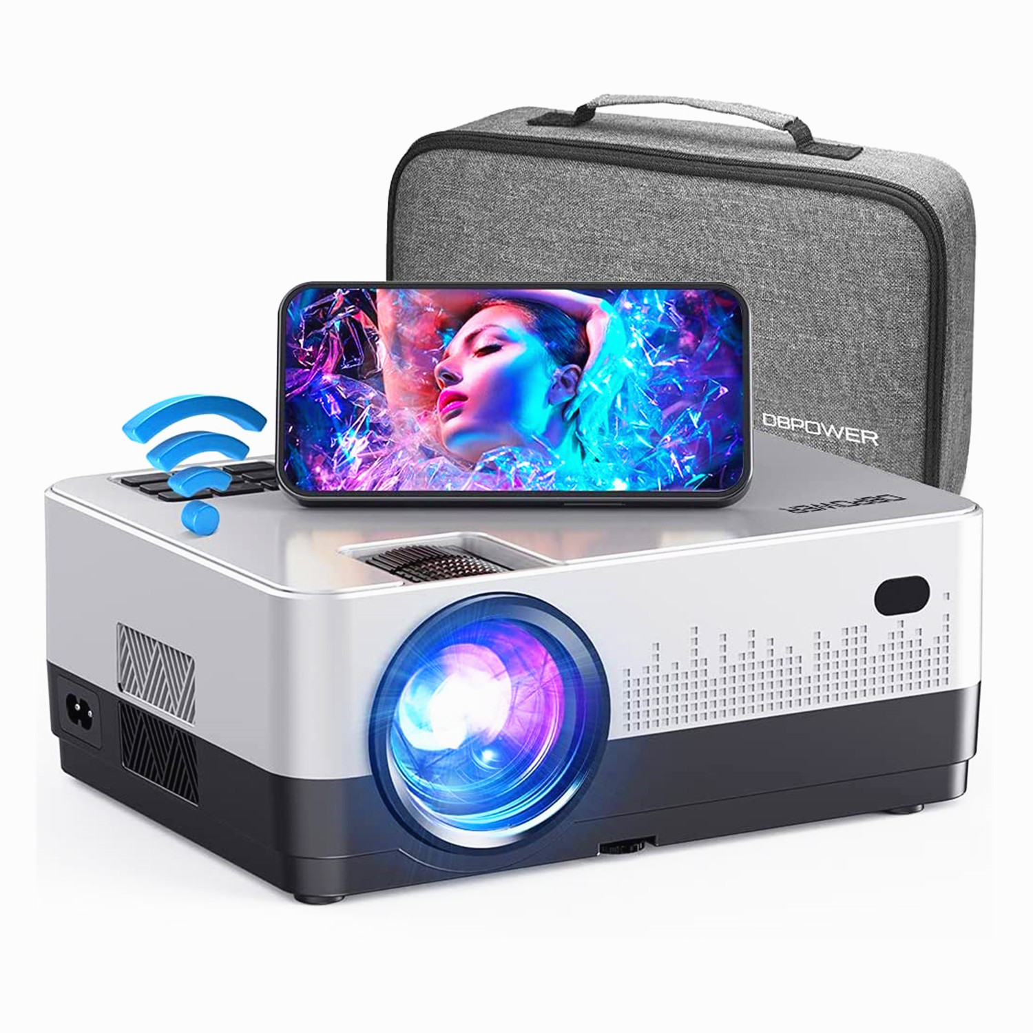 DBPOWER WiFi Projector, 9000L Full HD 1080p Video Projector with Carry Case, L22, Gray Black