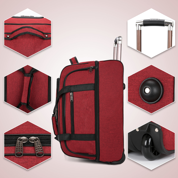 可拓展 三件套拉杆箱 轻便行李箱旅行箱   红黑色-5