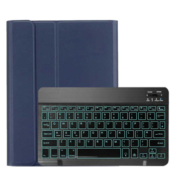 （带电）适用IPAD PRO 11寸 2020 带笔槽背光可分体无线键盘 深蓝皮套+黑键盘