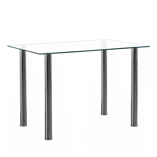  4人座 简约长方形 圆柱腿 餐桌 钢化玻璃不锈钢 清玻 110*70*75cm N201（替换编码13029115）-4