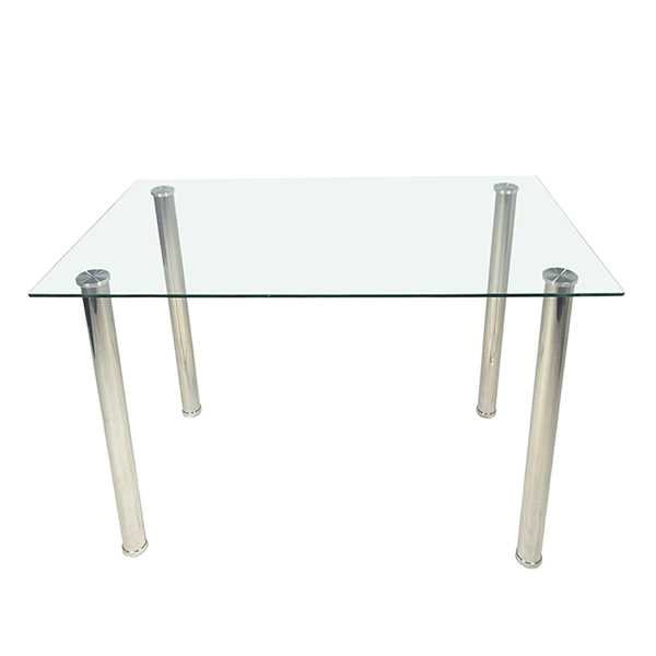  4人座 简约长方形 圆柱腿 餐桌 钢化玻璃不锈钢 清玻 110*70*75cm N201（替换编码13029115）-3